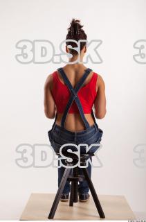 Sitting pose blue jeans red singlet of Rebecca 0011